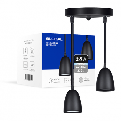 Світильник світлодіодний 2 лампи GPL-01C GLOBAL 14W 4100K чорний 2-GPL-11441-CB фото