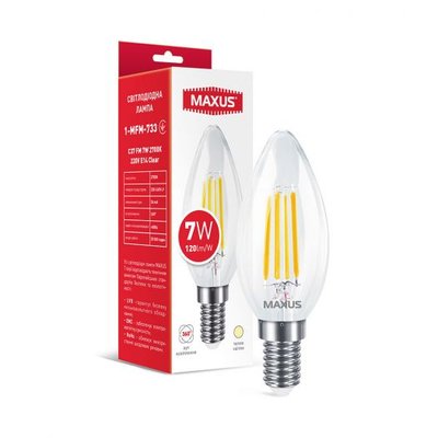 Лампа светодиодная филаментная MAXUS C37 FM 7W 2700K 220V E14 Clear 1-MFM-733 фото