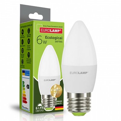 Світлодіодна EUROLAMP LED Лампа "Свічка" ЕКО 6W E27 4000K LED-CL-06274(P) фото