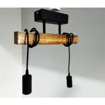 Люстра деревянная производство Sirius S7129 / 2 светлый обжиг черный на 2 лампочки 9722 фото