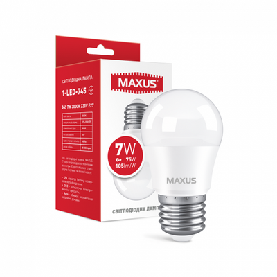 Лампа светодиодная MAXUS 1-LED-745 G45 7W 3000K 220V E27 1-LED-745 фото