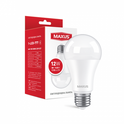 Лампа светодиодная MAXUS 1-LED-777 A60 12W 3000K 220V E27 1-LED-777 фото