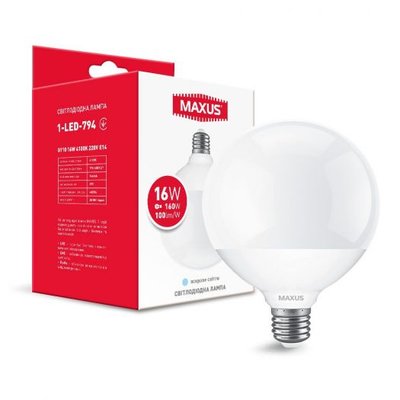 Лампа світлодіодна MAXUS G110 16W 4100K 220V E27 1-LED-794 фото