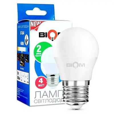 Свiтлодiодна лампа Biom BT-544 G45 4W E27 4500К матова 00-00001414 фото