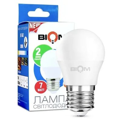 Свiтлодiодна лампа Biom BT-563 G45 7W E27 3000К матова 00-00001417 фото