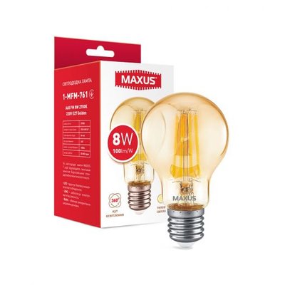 Лампа світлодіодна філаментна MAXUS A60 FM 8W 2700K 220V E27 Golden 1-MFM-761 фото