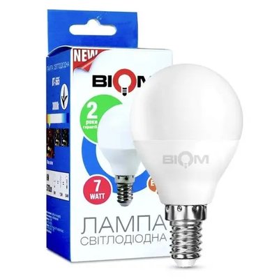 Светодиодная лампа Biom BT-565 G45 7W E14 3000К матовая 00-00001419 фото