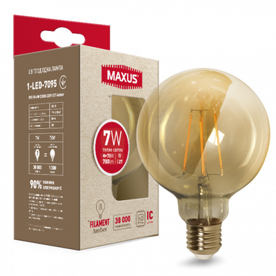 Лампа светодиодная филаментная MAXUS арт деко G95 7W 2200K E27 Amber 1-LED-7095 фото