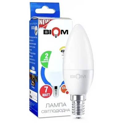 Светодиодная лампа Biom BT-570 C37 7W E14 4500К матовая 00-00001428 фото