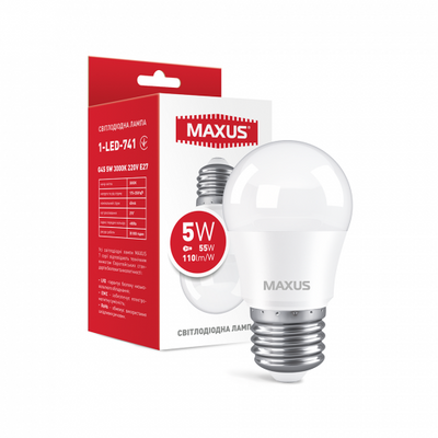 Лампа светодиодная MAXUS 1-LED-741 G45 5W 3000K 220V E27 1-LED-741 фото