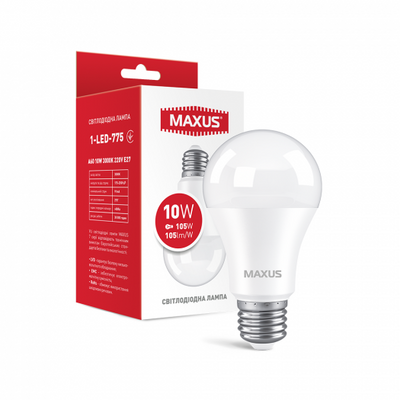 Лампа светодиодная MAXUS 1-LED-775 A60 10W 3000K 220V E27 1-LED-775 фото