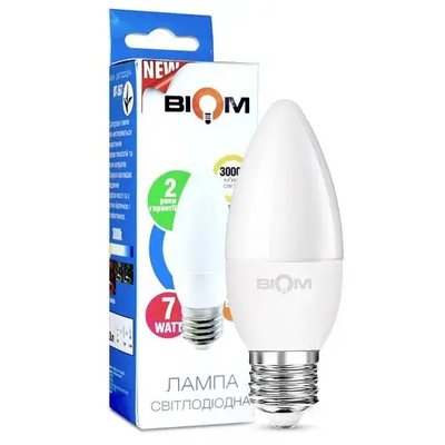 Светодиодная лампа Biom BT-567 C37 7W E27 3000К матовая 00-00001425 фото
