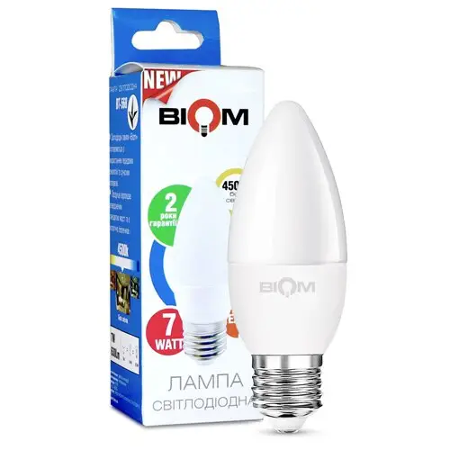 Светодиодная лампа Biom BT-568 C37 7W E27 4500К матовая 00-00001426 фото