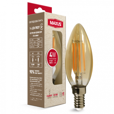 Лампа светодиодная филаментная MAXUS арт деко C37 4W 2200K E14 Amber 1-LED-7037 фото