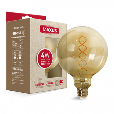 Лампа светодиодная филаментная MAXUS арт деко G125 4W 2200K E27 Vintage 1-LED-7125 фото
