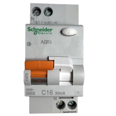 Дифференциальный автоматический выключатель АД63 2П 16A З 30МА Schneider Electric 11473 5626 фото