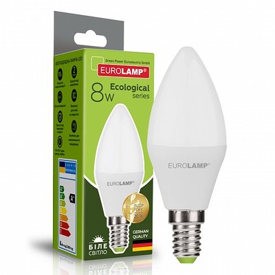 Світлодіодна EUROLAMP LED Лампа "Свічка" ЕКО 8W E14 4000K LED-CL-08144(P) фото