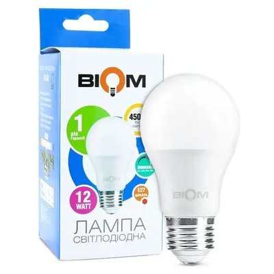 Світлодіодна лампа Biom BT-532 A60 12W E27 4500К switch dimmable матова 00-00014103 фото