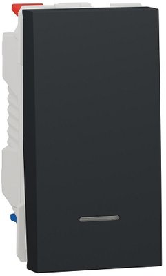 Переключатель 1-клавишный проходной с подсветкой, 10А, 1 модуль, антрацит, Unica NEW NU310354S 3902 фото