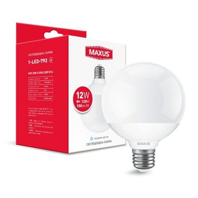 Лампа светодиодная MAXUS G95 12W 4100K 220V E27 1-LED-792 фото