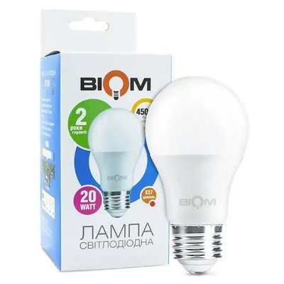 Світлодіодна лампа Biom BT-520 A80 20W E27 4500К матова 00-00014104 фото