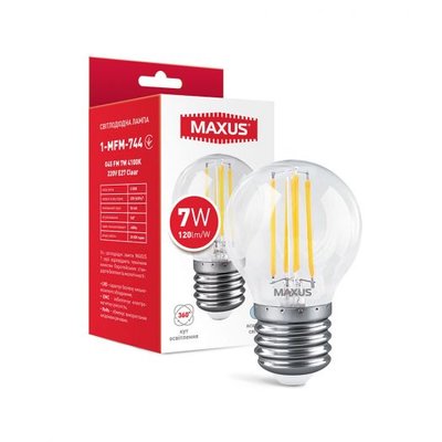 Лампа светодиодная филаментная MAXUS G45 FM 7W 4100K 220V E27 Clear 1-MFM-744 фото