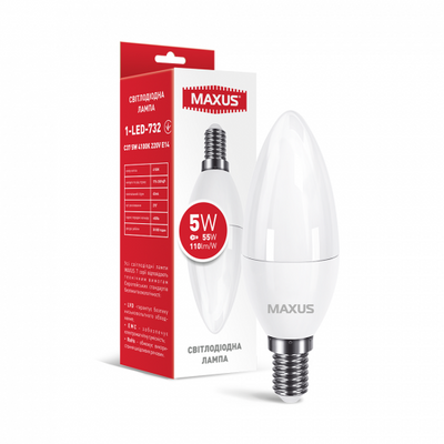 Лампа светодиодная MAXUS 1-LED-732 C37 5W 4100K 220V E14 1-LED-732 фото
