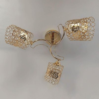Люстра потолочная на три лампы в золоте с греческим узором 3-N3267/3 FGD 10639 фото