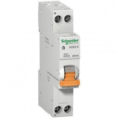 Дифференциальный автоматический выключатель АД63К 1П+Н 10A 30MA C Schneider Electric 12521 5633 фото