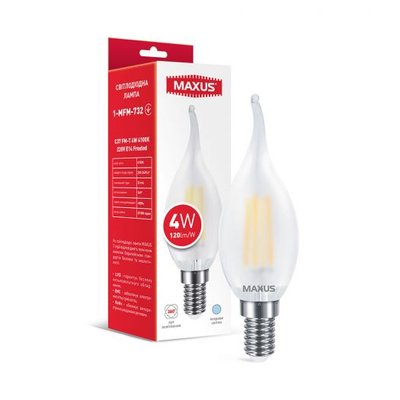 Лампа светодиодная филаментная MAXUS C37 FM-T 4W 4100K 220V E14 Frosted 1-MFM-732 фото