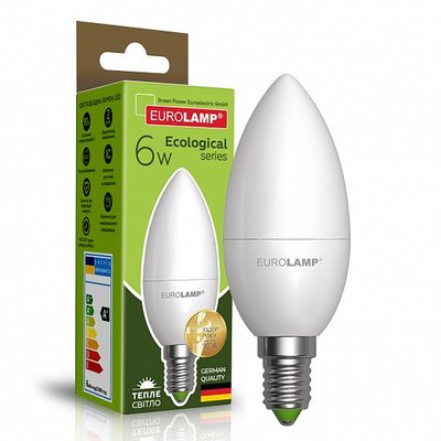 Світлодіодна EUROLAMP LED Лампа "Свічка" ЕКО 6W E14 3000K LED-CL-06143(P) фото