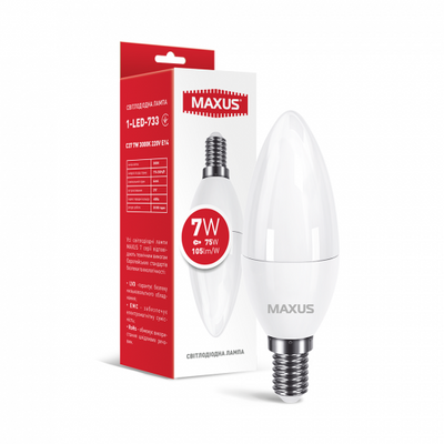 Лампа светодиодная MAXUS 1-LED-733 C37 7W 3000K 220V E14 1-LED-733 фото