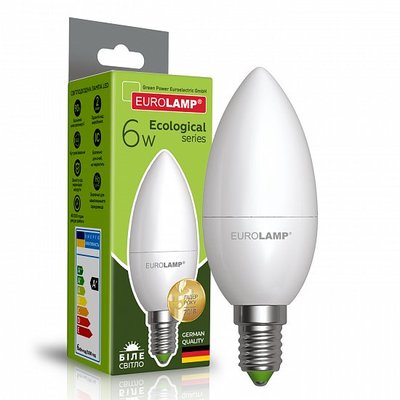 Світлодіодна EUROLAMP LED Лампа "Свічка" ЕКО 6W E14 4000K LED-CL-06144(P) фото