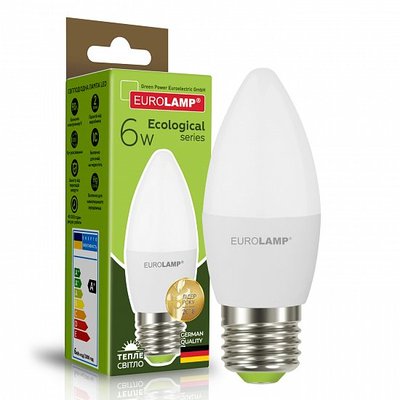 Світлодіодна EUROLAMP LED Лампа "Свічка" ЕКО 6W E27 3000K LED-CL-06273(P) фото