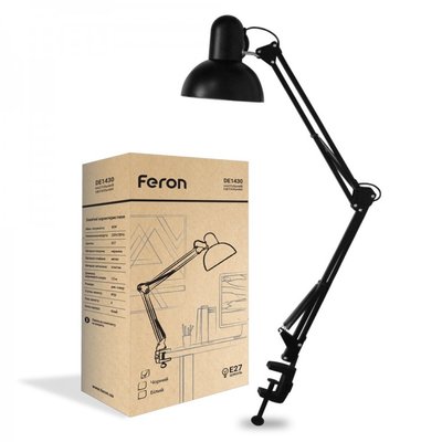 Настільний світильник Feron DE1430 на струбціні під лампу Е27 24233 фото