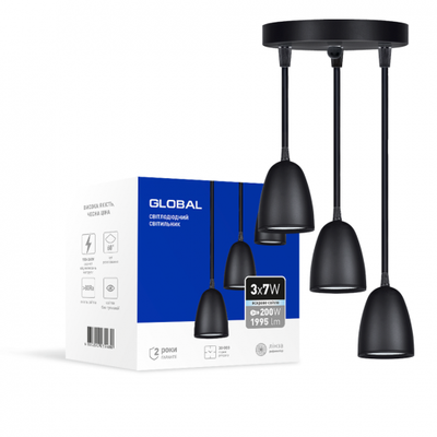 Світильник світлодіодний 3 лампи GPL-01C GLOBAL 21W 4100K чорний 3-GPL-12141-CB фото