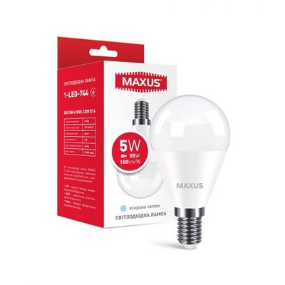 Лампа светодиодная MAXUS G45 5W 4100K 220V E14 1-LED-744 фото