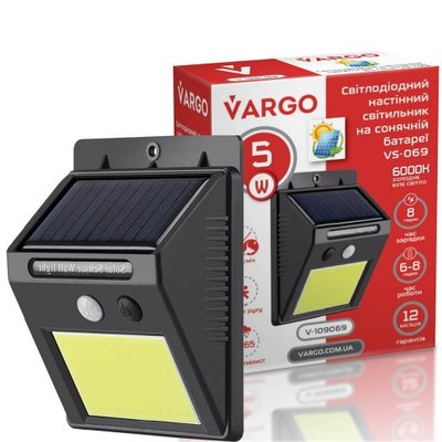 LED настенный светильник на солнечной батарее VARGO 5W COB 11689 фото